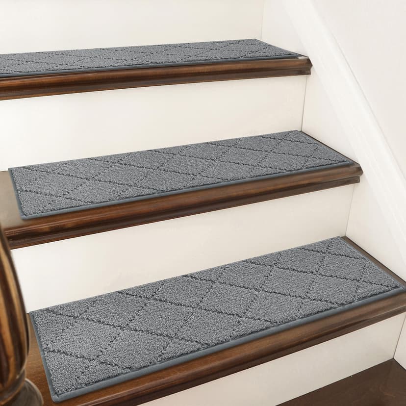 COSY HOMEER Stair Treads for Wooden Steps 9"x28" Washable Indoor Carpet Stair Treads Non Slip Soft Polyester Stair Carpet Tread Reusable Stair Runner Rugs for Kids, Elders,Pets,Medium Grey,10pcs