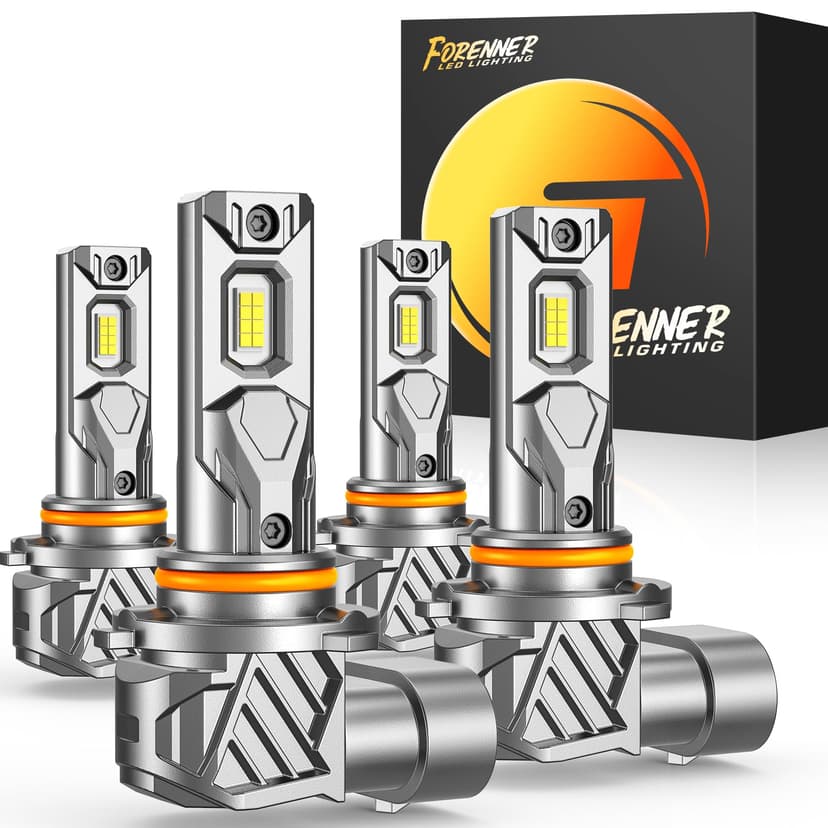 FORENNER 9005 9006 Light Bulbs Combo, Upgraded 1000% Ultra Brightness 6500K Cool White, Real 1:1 Size 9005 9006 Driving, Fog & Spot Lights, 10-Year Long Lifespan, IP68, Plug and Play, Pack of 4.