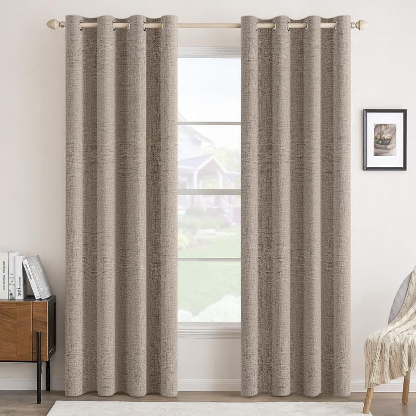 MIULEE 100% Blackout Linen Curtains for Bedroom 52x72 Inches Linen | Room Darkening, Light Blocking, Thermal Insulated, Grommet Top, Linen Textured, Window Curtains for Living Room, 2 Panels