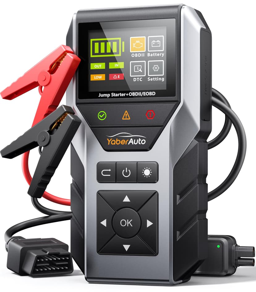 YaberAuto 6000A Portable Car Jump Starter with OBD2 Scanner, Code Reader | Car Battery Jumper Starter Portable (All Gas/10L Diesel) Car Battery Jump Box Pack Jumper Cables, Diagnostic Tool 600LM Light