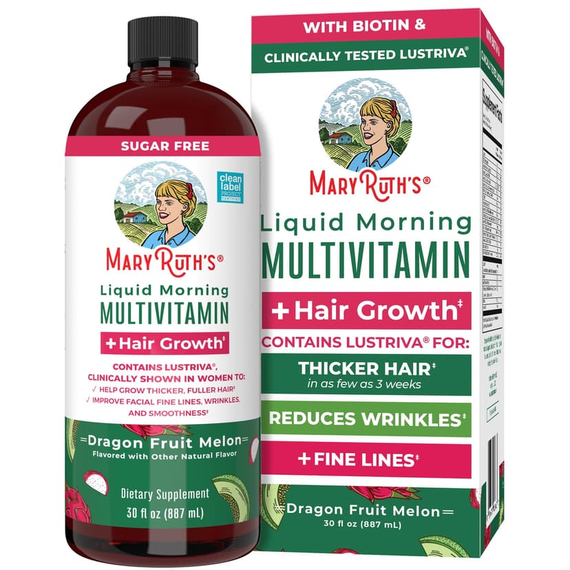 MARYRUTH'S Liquid Multivitamin + Hair Growth, Clinically Thicker Hair, 30oz | Clinically Tested in Women for Thicker Hair & Facial Wrinkles, Biotin 10000mcg, Lustriva Hair Growth Supplements, Ages 18+