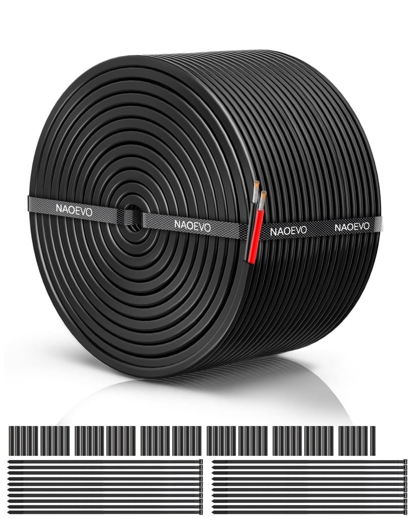 NAOEVO 18 Gauge Wire 2 Conductor Electrical Wire, 18 AWG Stranded PVC Cord, 12V Low Voltage/Tinned Copper/Flexible Cable for Automotive Wiring, Lamp Cord, Marine Cable (100FT)