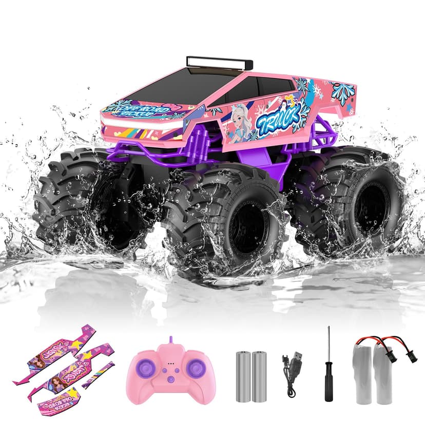 Remote Control Car for Girls,1:18 Pink Monster Truck Toys Amphibious RC Car | 2.4 GHz Waterproof RC Trucks, 4WD All Terrain Off-Road Pickup, Girls Toys for 6-12 Year Old Kids Christmas Birthday Gifts