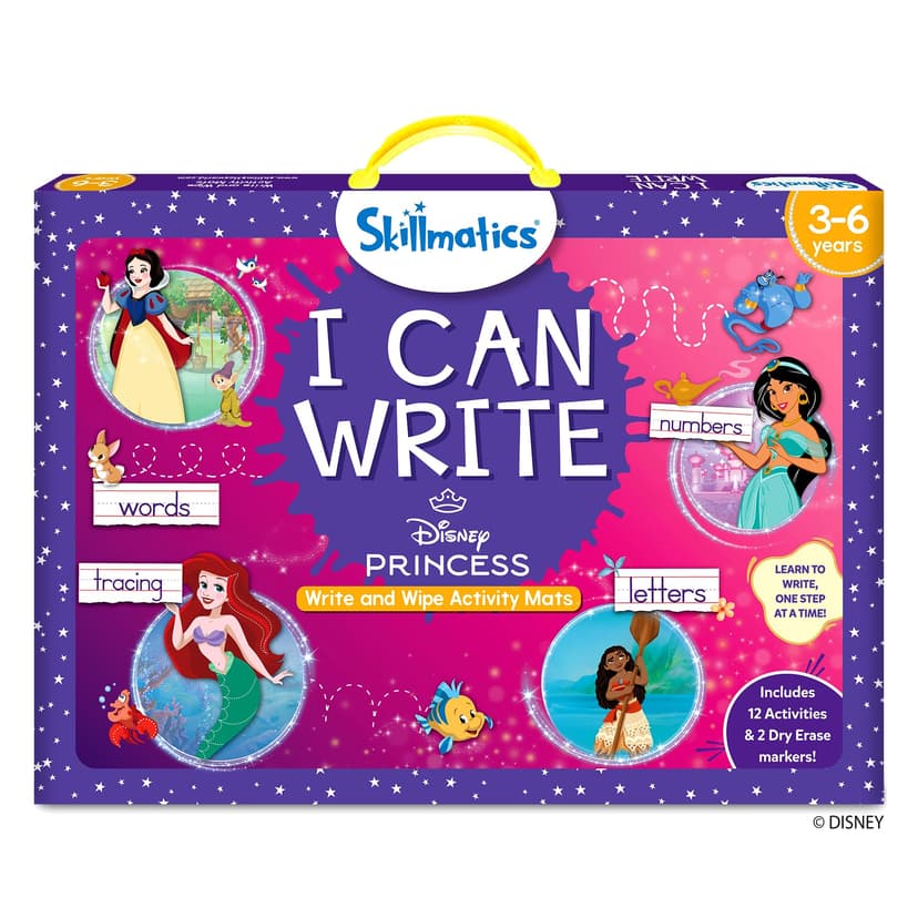 Skillmatics I Can Write – Disney Princess, Preschool Learning Activity Toy | Reusable Educational Write and Wipe Mats, Handwriting Aids, Screen-Free, Gift for Toddlers & Preschoolers Ages 3, 4, 5, 6