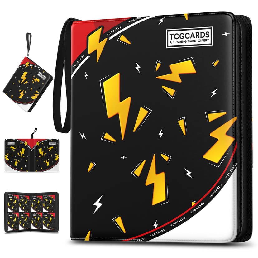 Trading Card Binder 4 Pocket,400 Pocket Card Collection Binder with 50 Removable Sleeves,PU Waterproof Top Card Book,3-Ring Zipper Collectible Trading Card Album for MTG/TCG/Card Holder Gift(Black)