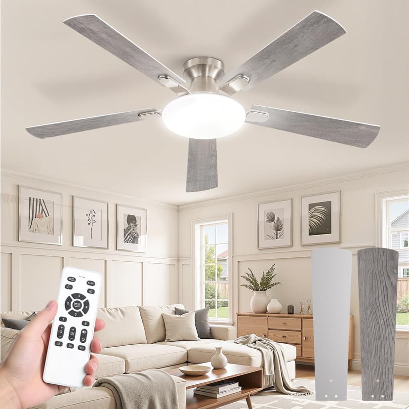 LEDIARY 52 Inch Flush Mount Ceiling Fans with Lights, Remote & APP Control