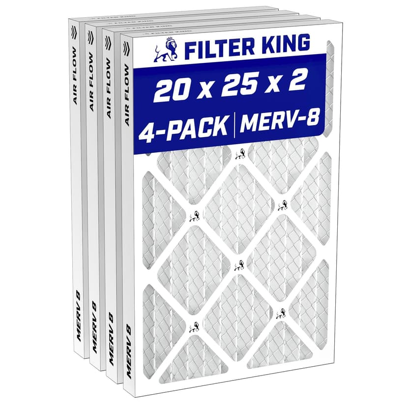 Filter King 20x25x2 Air Filter MERV 8, AC Furnace Filters (4-Pack) | Dust & Allergy Control (Actual Size: 19.5 x 24.5 x 1.75)