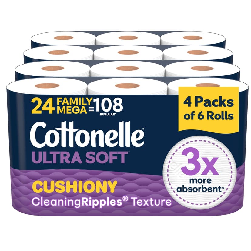 Cottonelle Ultra Soft Toilet Paper, 24 Family Mega Rolls=108 Regular Rolls