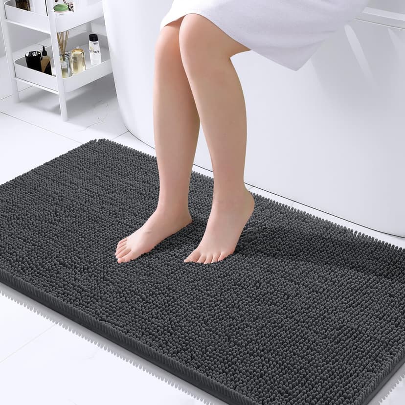 OLANLY Bathroom Runner Rugs 40x24, Extra Soft Absorbent Chenille Bath Rugs | Dark Grey, Quick-Drying Rubber Backing, Washable Long Bath Mat for Bathroom Floor, Tub and Shower, Home Decor Accessories