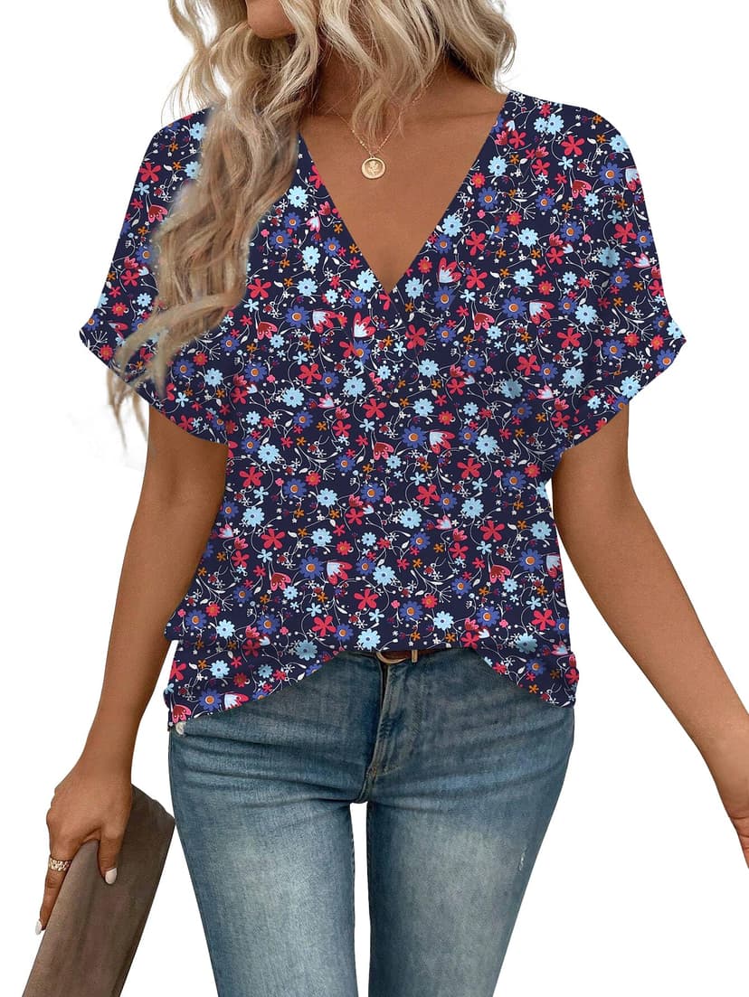 T Shirts Short Sleeve V Neck Tees Womens Tops Beach Vacation Fashion Clothes 2026 Casual Summer Spring Fall Outfits