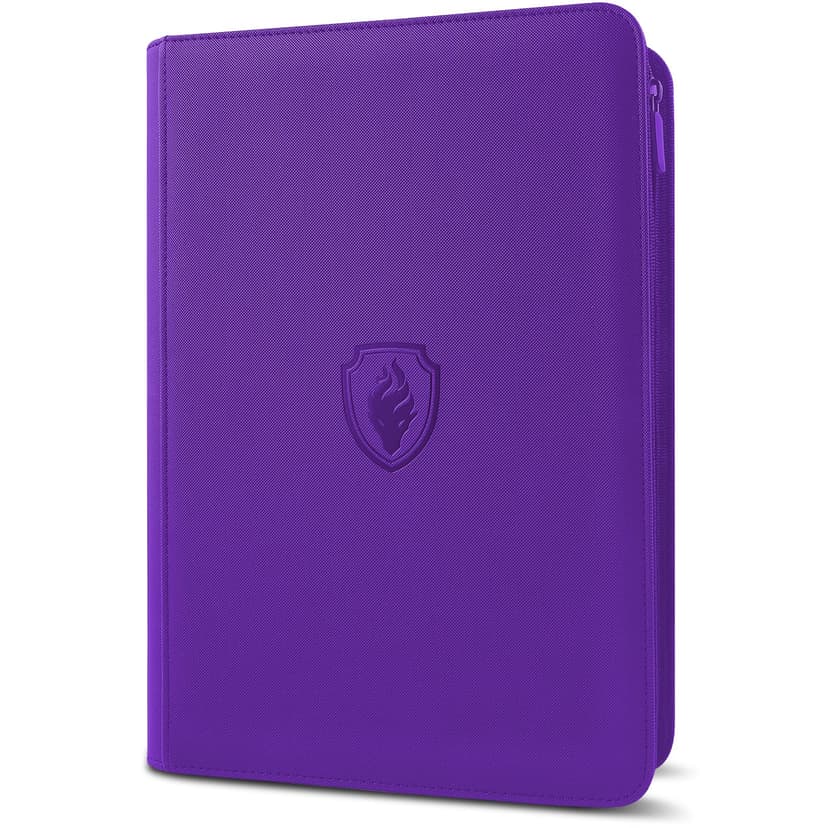 Premium Zip Card Binder, Fabmaker 9 Pocket Trading Card Binder, PU Cover Zipper Card Collection Album, Sturdy 360 Side-Loading Card Folder Holder for Game & Sports Cards, Purple