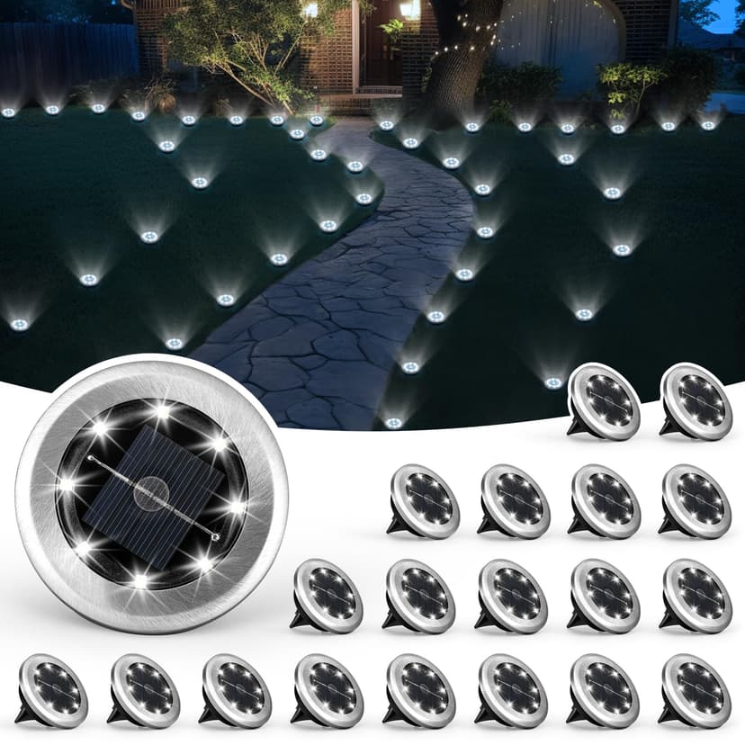 SOLPEX Mini Solar Ground Lights, 20 Pack Solar Lights Outdoor Waterproof, Pathway Lights Solar Powered, Solar Garden Lights, Landscape Lighting for Yard Driveway Walkway (Cool White)