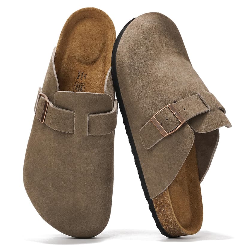 100% Full Grain Genuine Leather Clogs for Men - Fall Shoes for Men 2026 | Memory Foam Insole Arch Support; Natural Cork Footbed Mens Clogs Shoes; Non Slip and Water-Resistant Mules Mens Slippers