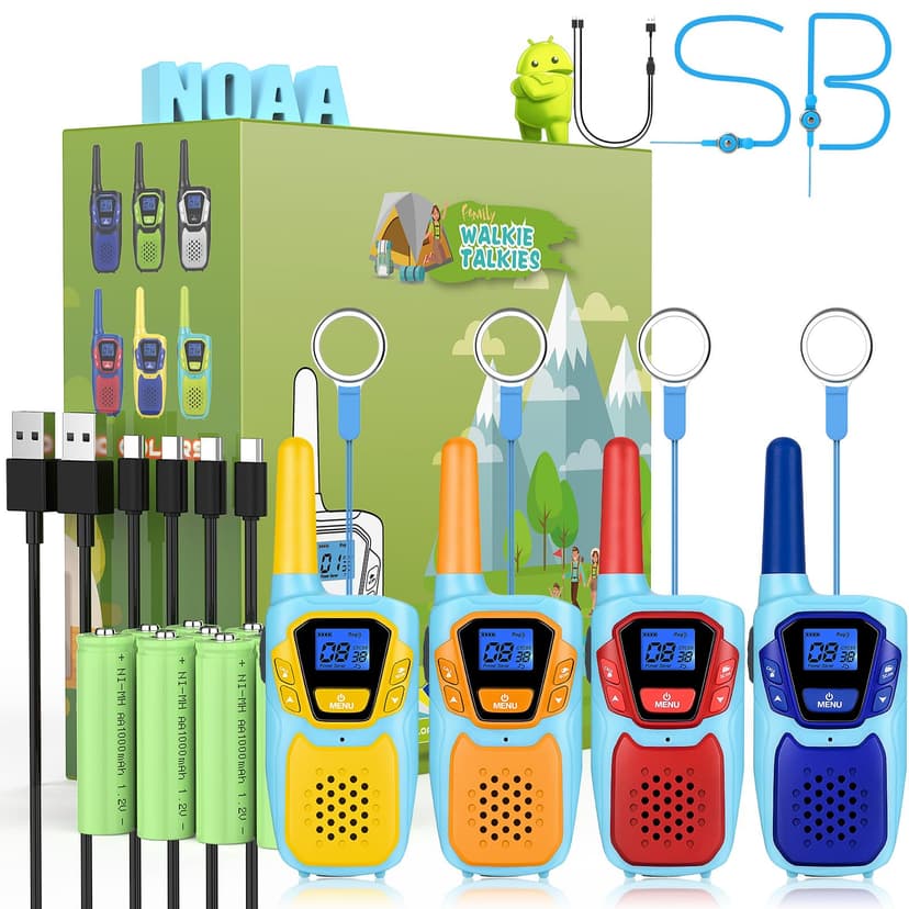 Topsung Walkie Talkies for Kids Long Range Walkie-Talkie for Adults Rechargeable 4 Pack with Lanyard NOAA USB, Family Pink 2 Way Radio Toys for 3-12 Year Old Boys Girls Toddlers Camping Skiing