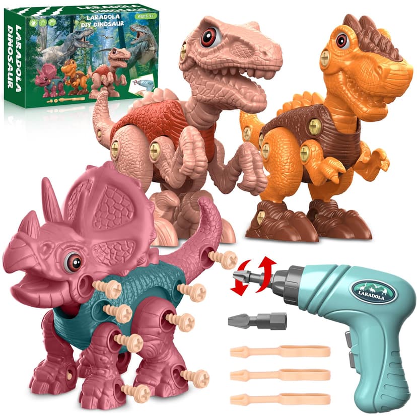 Take-Apart Dinosaur Toys for Boys 4-6: 3 Pack - 85 Pieces & Electric Drill | Easy-to-Use for Little Hands - Construction Building Set - STEM Educational Toy & Gifts for Kids Birthday Christmas