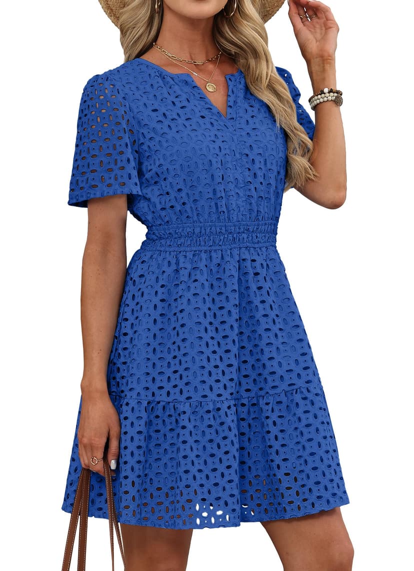 RUMIA Womens Dresses 2026 Summer V Neck Eyelet Lace A Line Short Dress