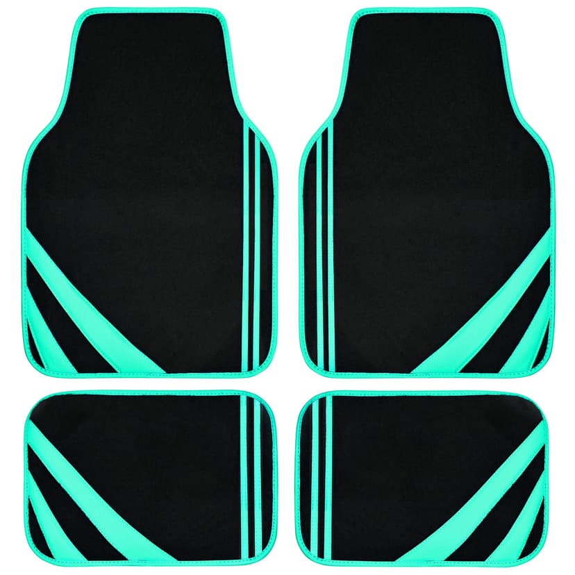 CAR PASS Mint Green Edge Leather Car Floor Mats, Universal Car Mats with Double Stitch Line and Anti-Slip Backing Design, for Cute Girly Women, Fit 95% Automotive,SUVs,Sedan,Vans (Black and Mint)