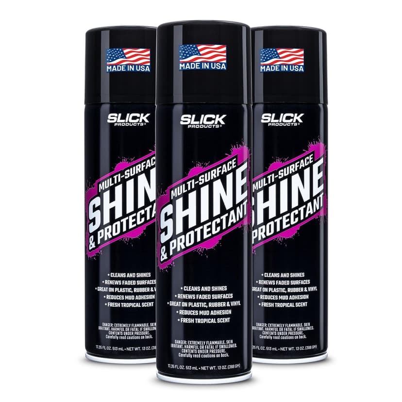 Slick Products Shine & Protectant Spray 17.35 FL OZ. - High Gloss Clear Coating Renew Vinyl, Plastic, Rubber, Trim, Tire, Car, Truck, Motorcycle, Dirt Bike (3-Pack)