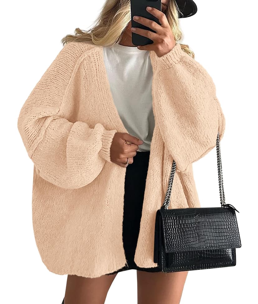 PRETTYGARDEN Womens Open Front Oversized Cardigan Sweaters | Soft Chunky Knit, Baggy Loose Fit, Long Lantern Sleeve Lightweight Sweater, Casual Daily Going Out, Fall Winter Outfits