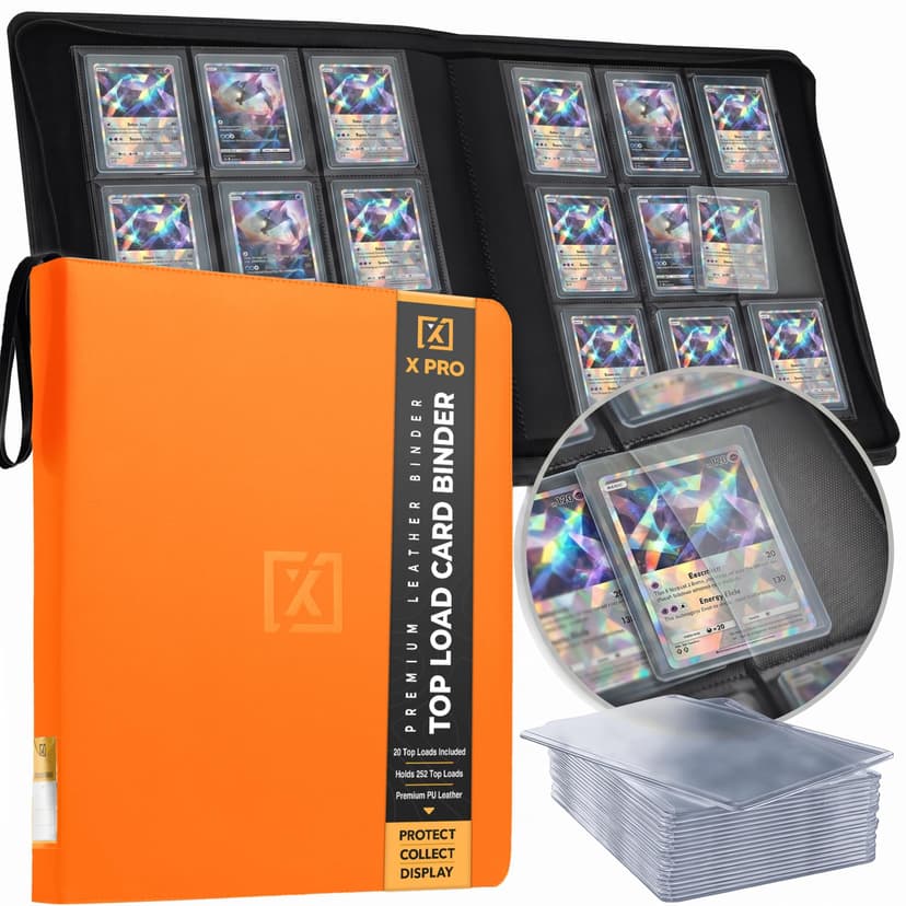 X PRO Top Load Card Binder - Compatible with Top-loading Card Cases - Fits 252 | 20 Premium Loaders Included | 9-Pocket Ringless Double-Sided Pages | Storage for TCG & Sports Cards