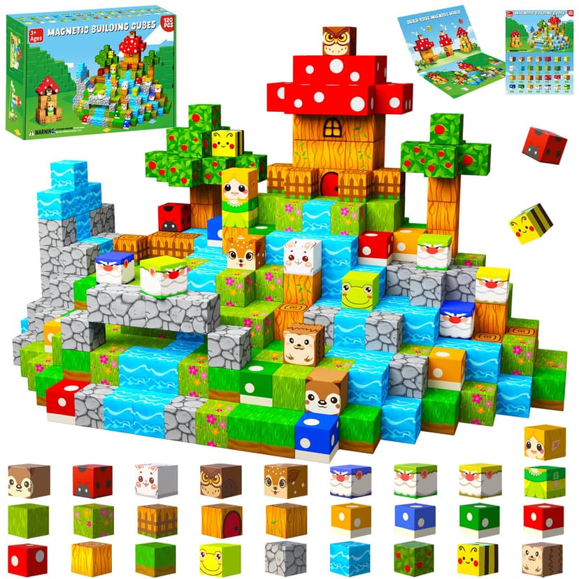 Bbiamsleep 120 PCS 1 Inch Magnetic Blocks Magnetic Building Blocks Fairy Garden Set STEM Educational Stacking Magnet Toy for Kids Birthday Gifts