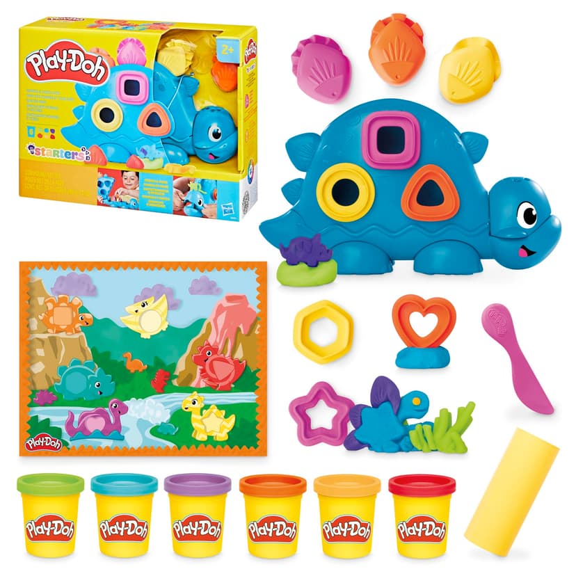 Play-Doh Shapes & Colors Dino Starter Set, Tactile Sensory Play Dinosaur Toys for Kids, 11 Accessories, Back to School Gifts, Ages 2+
