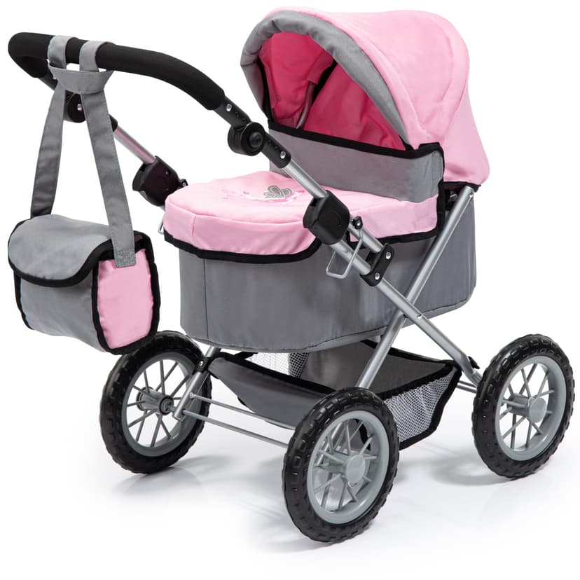 Bayer Design Baby Doll Stroller & Doll Pram for Kids Ages 2-8, Adjustable Handle, Grey/Pink