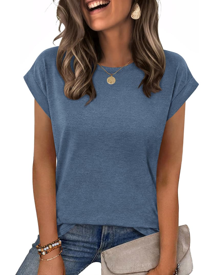 Zeagoo Womens Tops Summer Casual Cap Sleeve Tshirts Shirts Business Blouses | Dressy Spring Fashion Outfits, Trendy Clothes, Cute Crewneck Work Out Tee, Gym Clothing