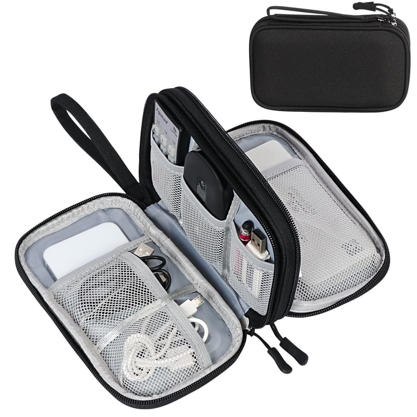 FYY Electronic Organizer, Travel Cable Organizer Bag Pouch Electronic Accessories Carry Case Portable Waterproof Double Layers Storage Bag for Cable, Cord, Charger, Phone, Earphone, Medium, Black