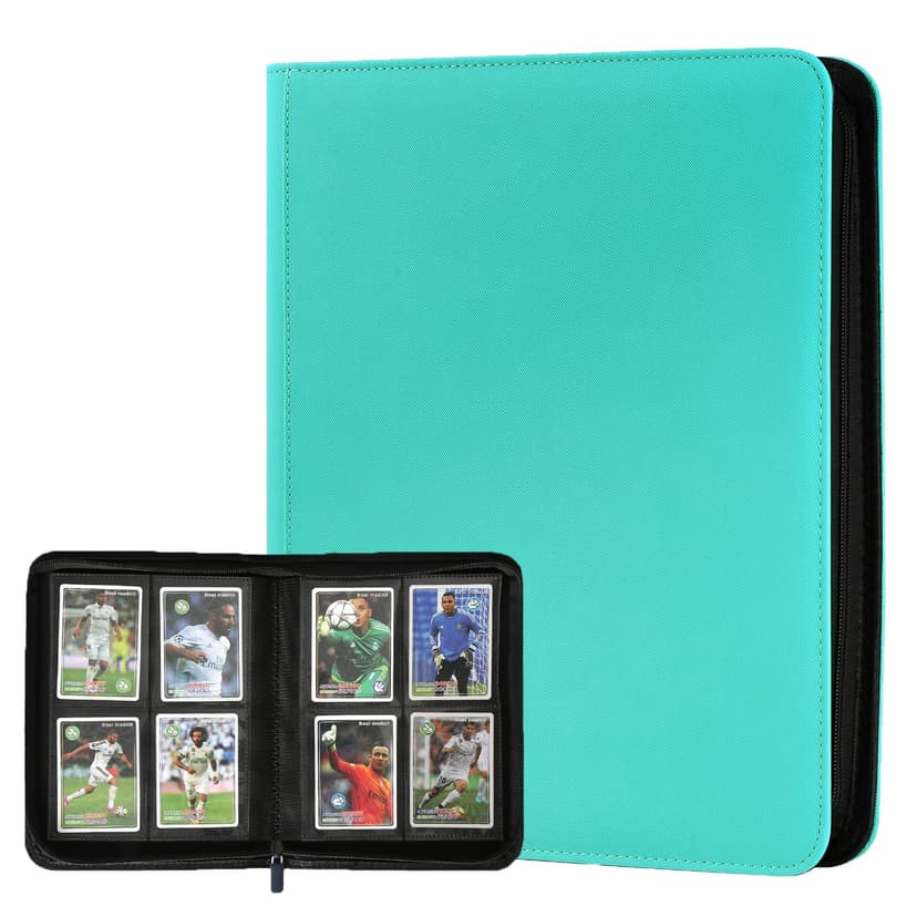 4 Pocket Ringless Side Loading Trading Card Binder, 160 Cards PU Fixed Page Zipper Card Album for TCG Sports Game Cards, Not Fit Top Loaders (Lake Blue)