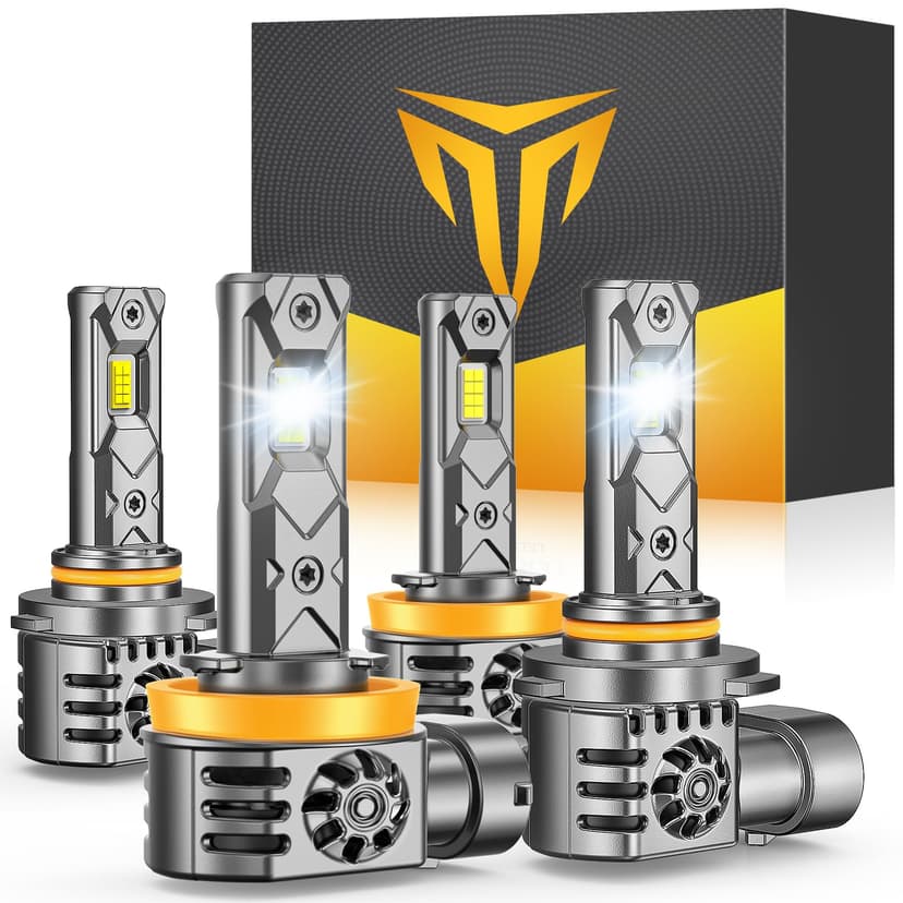 Termitor H11/H9/H8 9005/HB3 LED Light Bulb Combo, 100000LM 1200% Brighter 1:1 Mini Size 6500K H11 9005 High&Low Bulbs, 10 Year Extend Lifespan, Quick Install, Turn Signal Light Assemblies Pack of 4