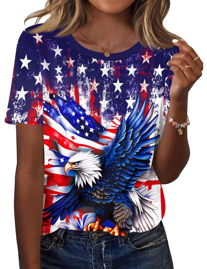 TCOT Women's Tops Summer Short Sleeve Crew Neck Shirts Dressy Casual Blouses for Women S-3XL