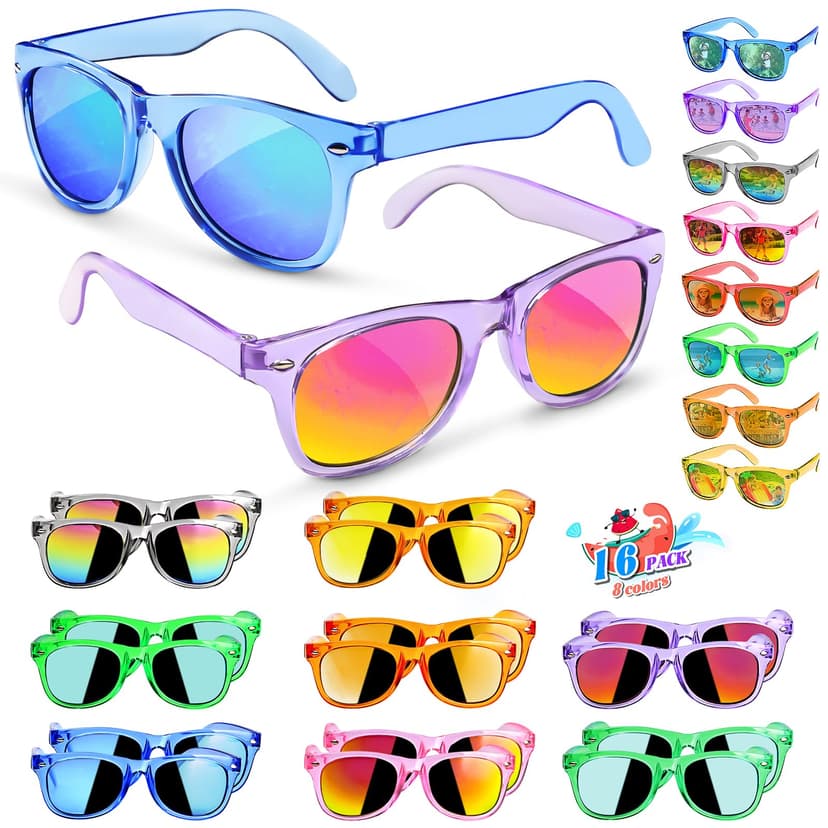 GKTZ Kids Sunglasses Party Favors - Boys Girls Valentines Day Gifts, Neon Sunglasses with UV 400 Protection for Kids Classroom Favors Birthday Goodie Bags Stuffers - 16 Packs