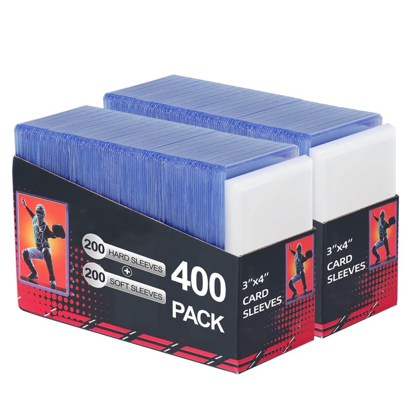 400 Card Sleeves, Clear Hard Sleeves for Cards, 3"X4" Card Protectors, Baseball Card Sleeves, Hard Plastic Card Holder for Trading Sports Football Game Cards (200 Hard Sleeves+200 Penny Sleeves)