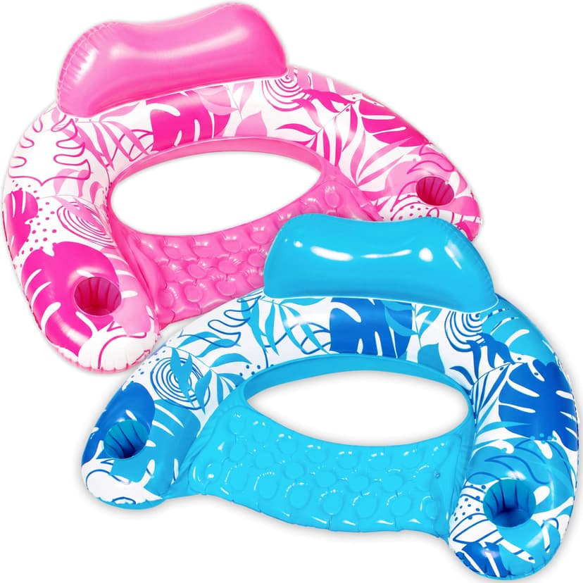 SLOOSH Inflatable Pool Floats Adult,2 Pack Pool Chairs with Cup Holders,X-Large Blow up Floats Chair,Hammock Noodle Mat for Relaxing Summer Water Fun Swimming Party Beach