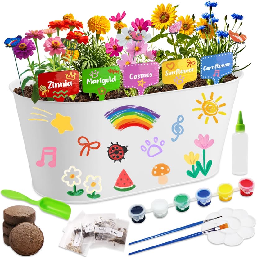 Paint & Plant Kids Gardening Set with 5 Flower Seeds, Arts and Crafts for Kids Ages 4-12, Science STEM Toys for Toddler Education, Birthday Gifts Ideas for Girls & Boys 4 5 6 7 8 9 10 11 12 Year Old
