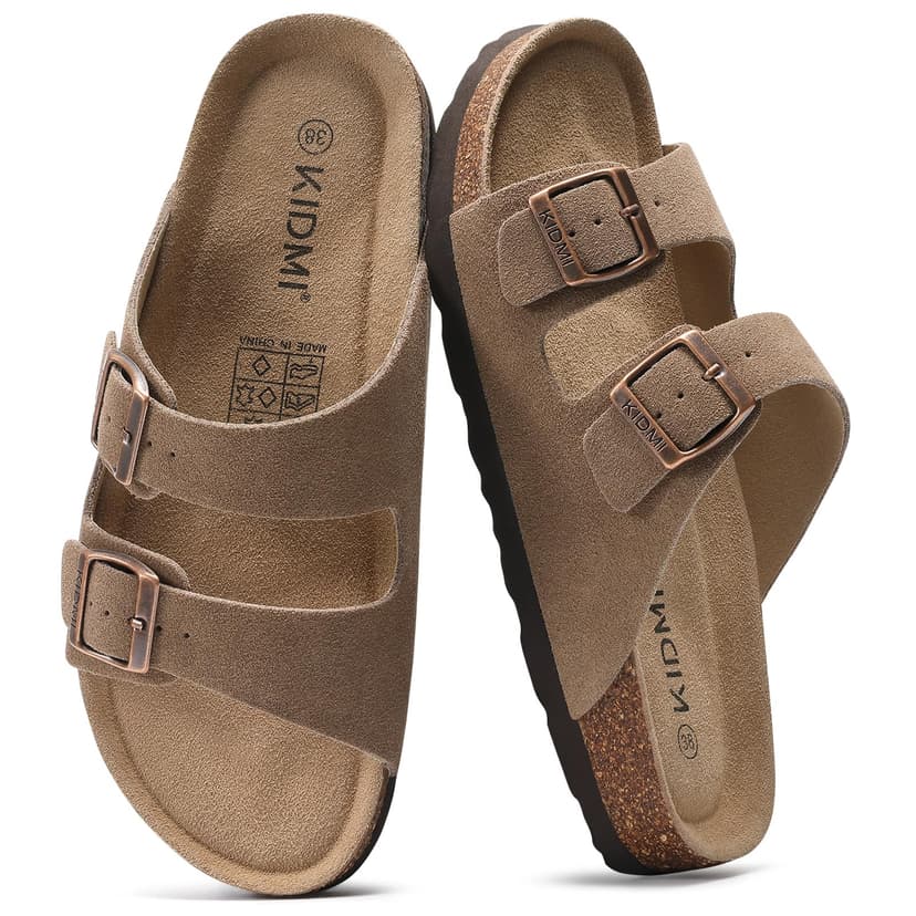 KIDMI Unisex Summer Sandals Arch Support Cork Footbed Slide Sandals with Double Adjustable Buckle for Women Men