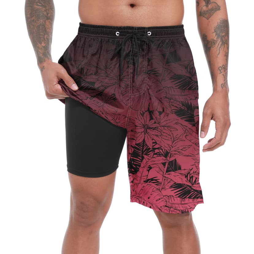 FT FENTENG Mens Swim Trunks with Compression Liner 9" Big and Tall Board Shorts 2 in 1 Quick Dry Long Swimwear Bathing Suits