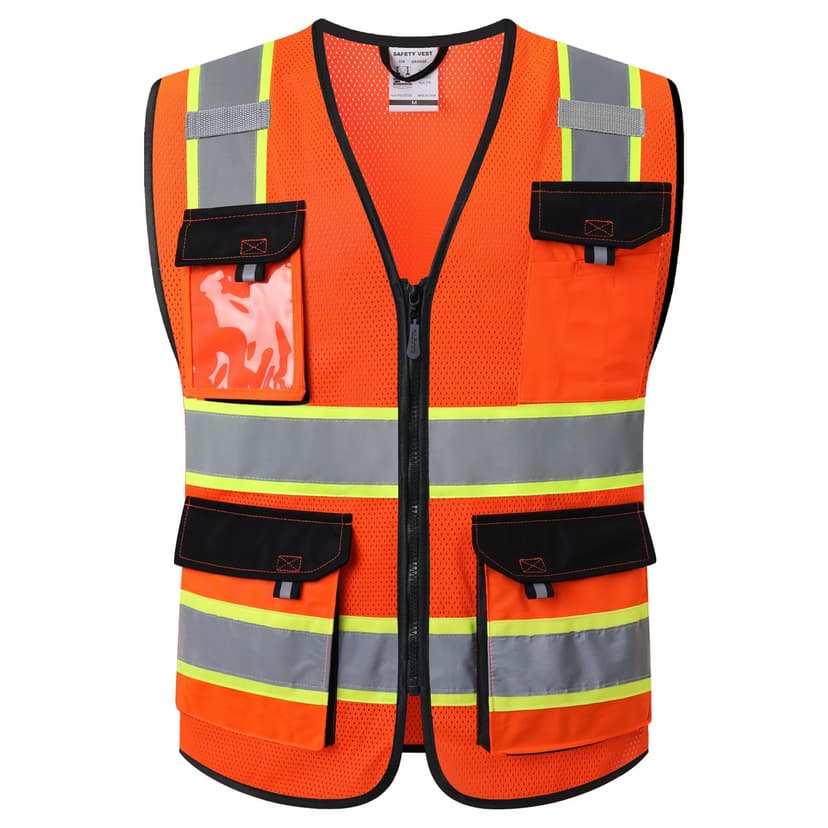 JKSafety Safety Vest for Men Women Hi Vis Reflective Vest JK220 Orange XL | ANSI Class 2, 5 utility Pockets 4 Reflective Strips High Visibility Mesh Fabric Construction Safety Apparel Neon for Work