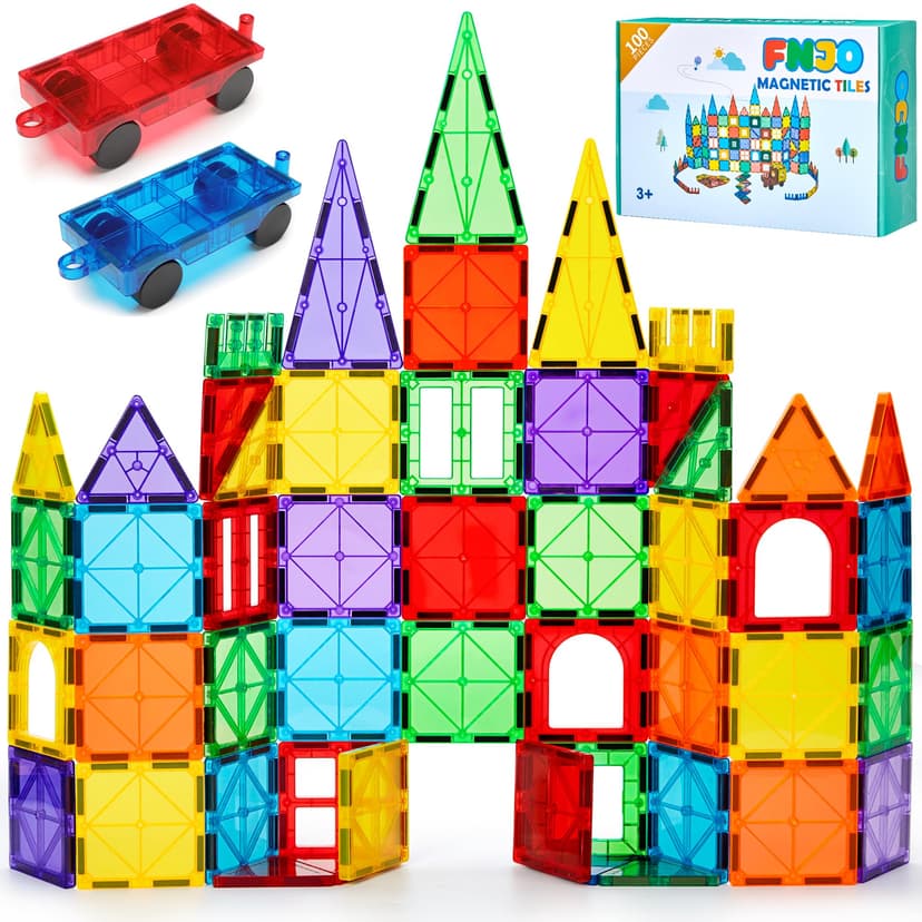FNJO Magnetic Tiles, 100PCS Building Blocks, STEM Magnets Building Toy Set, Preschool Kindergarten Construction Stacking Toy, School Teacher Supplies, Classroom Must Haves