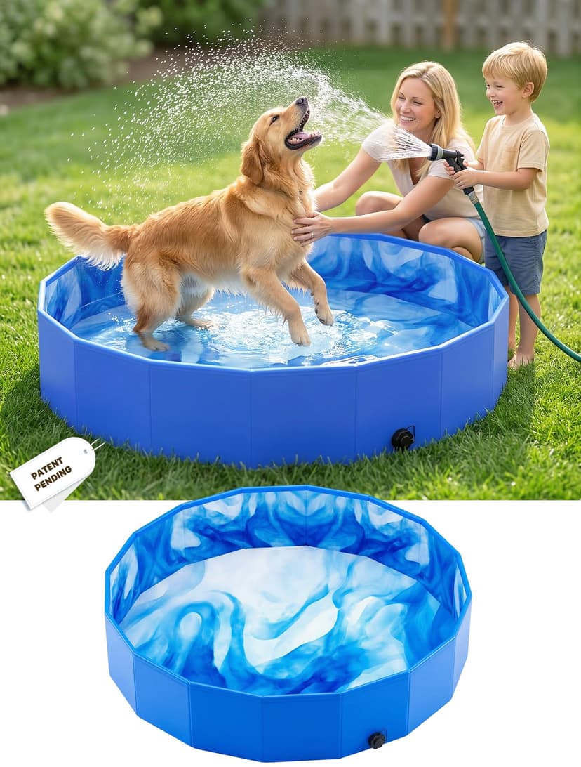 AixPool 2026 Foldable Dog Kiddie Pool,Portable Hard Plastic Dog Pool,Thickened Kids Swimming Pool For Small Dogs,Collapsible Pet Pool,NonSlip Foldable Plastic Dog Wading Pool,Bathtub For Puppy,32*8in