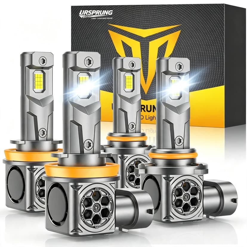 Ursprung 𝟐𝟎𝟐𝟔 𝐔𝐩𝐠𝐫𝐚𝐝𝐞𝐝 H11 9005 Light Bulbs Combo,𝟏𝟖𝟎𝟎𝟎𝟎𝐋𝐌 H8/H9 HB3 Daytime Running Light Modules 6500K Cool White,Real 1:1 Mini Size, IP68 Waterproof, Plug and Play, Pack of 4