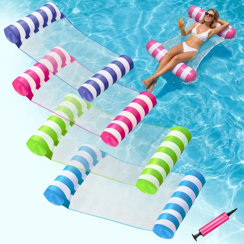 OKSUWATER 4 Pack Inflatable Pool Floats Adult, 4-in-1 Water Hammock | Headrest, Footrest, Breathable Mesh, Lake Floats Applies to Swimming Pool, Beach, River, Water Activities