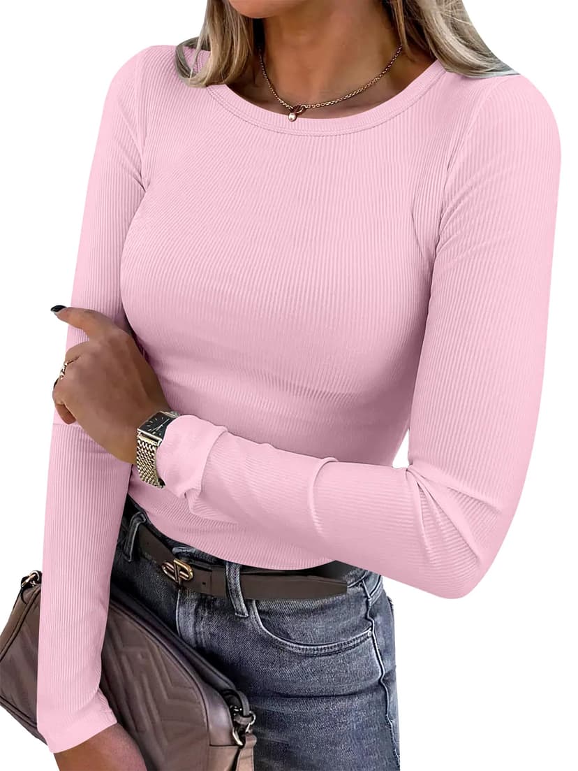 ANRABESS Women Long Sleeve Shirts Ribbed Fitted Tops | Slim Basic Tee,2026 Fall Outfits,Lightweight Knit T-Shirt,Soft Underscrub,Winter Layer Clothing,Casual Work & Everyday Wear