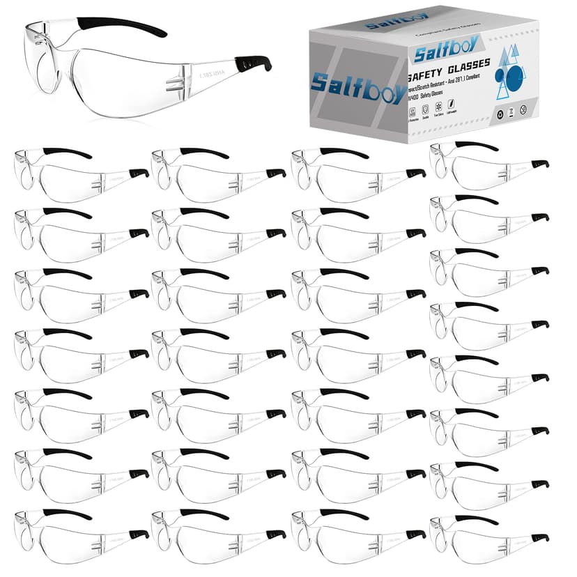 Salfboy Ansi Z87.1 Certified Safety Glasses, Bulk Protection Glasses | Clear Safety Glasses for Men, with Soft Silicone Legs, Scratch Resistant, Impact Resistance, for Construction, Woodworking