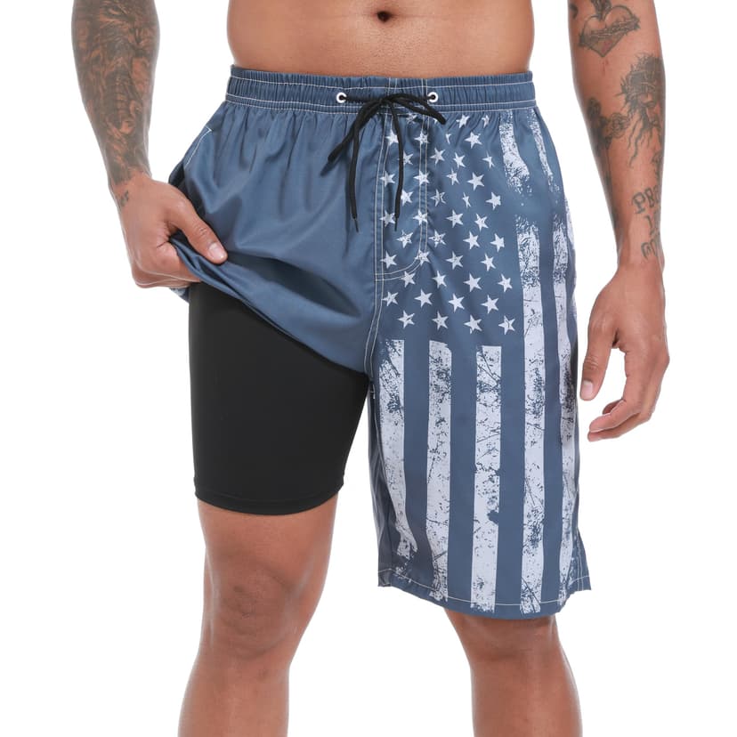 FT FENTENG Mens Swim Trunks with Compression Liner 9" Big and Tall Board Shorts 2 in 1 Quick Dry Long Swimwear Bathing Suits