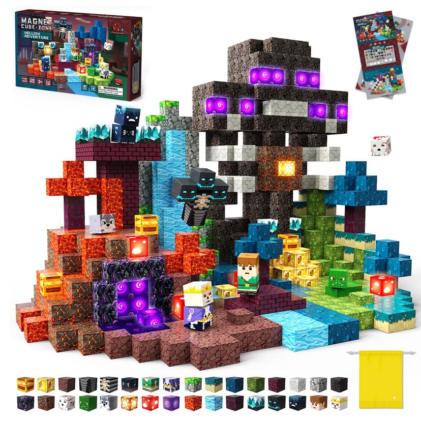 Laoren Magnetic Building Blocks STEM Toy Magnet Cubes for Kids 4-12 | Magnetic Cubes, 0.8 inches Building Blocks, Christmas Birthday Gifts for Kids Boys Girls Inferno Adventure-200pcs
