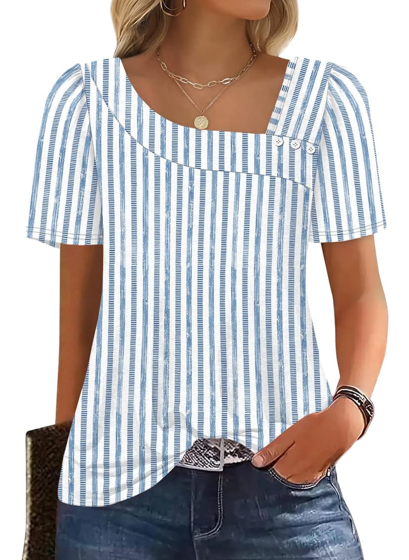 WIHOLL Womens Summer Tops Short Sleeve Shirts Square Neck Spring Outfits 2026 Fashion Clothing Blouses