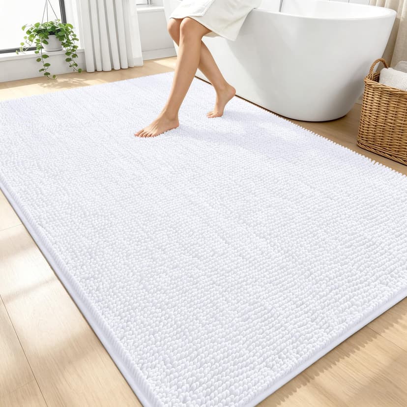 OLANLY Large Bathroom Rugs 70x46, Extra Soft Absorbent Chenille Bath Rugs | White, Quick-Drying Rubber Backing, Machine Washable Bath Mat for Bathroom Floor, Tub and Shower, Home Decor Accessories