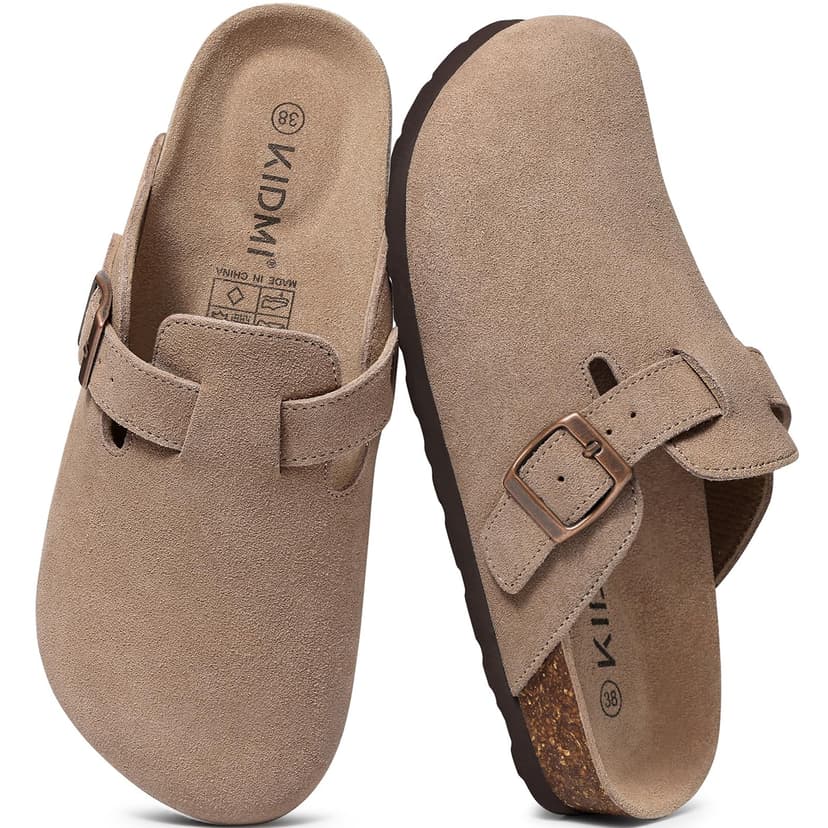 KIDMI Genuine Suede Clogs for Women Men Cork Footbed Sandals Leather Mules Potato Shoes with Arch Support
